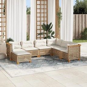 7 pcs conjunto de sofás p/ jardim com almofadões vime PE bege