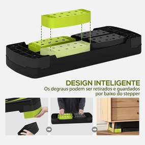 Step para Exercício Aeróbico Plataforma Step com Altura Ajustável em 3 Níveis 80x31x10-20 cm Verde e Preto