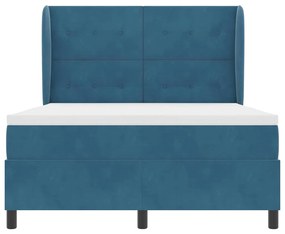 Cama Box com Colchão Azul Escuro 140x190 cm em Veludo