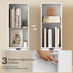 Estante para livros 30 x 24 x 158 cm, móvel de arrumação com gaveta, armário e compartimentos abertos, branco