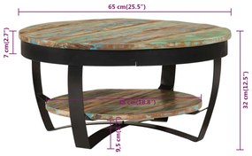 Mesa de centro 65x32 cm madeira reciclada maciça