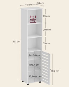 Armário alto casa de banho com 3 compartimentos abertos 30 x 40 x 167 cm Branco