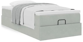 Estrutura de cama otomana com colchão cinza claro Veludo