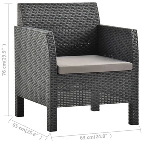 2 pcs conjunto lounge de jardim com almofadão vime PP antracite