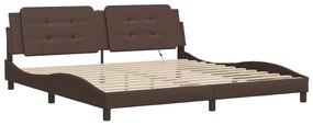 Estrutura cama c/ luz LED 200x200 cm couro artificial castanho