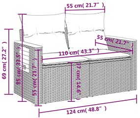7 pcs conjunto de sofás p/ jardim com almofadões vime PE bege