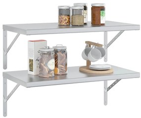 Prateleiras de parede 2 pcs 75x40x3 cm aço inoxidável prateado