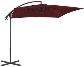 Guarda-sol de jardim cantilever c/ poste de aço vermelho tinto