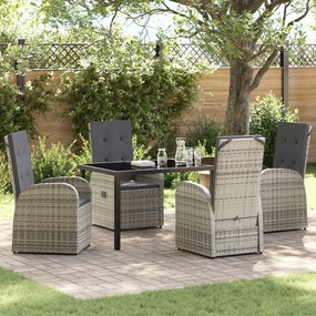 Conjunto de Jantar de Jardim com 5 Peças e Almofadas Cinza em Rattan