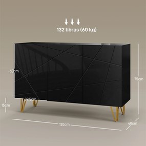 Aparador para Sala Aparador de Entrada com 3 Portas e Prateleiras Ajustáveis para Cozinha Sala 120x40x75 cm Preto