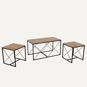 Conjunto de Mesas de Centro Defne – Pinho Atlântico e Preto – 100x52x5