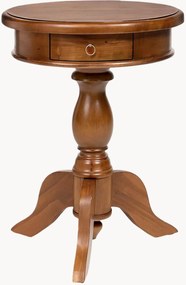 Mesa de apoio redonda em madeira de mogno artesanal com gavetas Newport