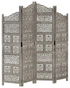 vidaXL Biombo esculp mão 4 painéis 160x165cm mangueira maciça cinzento