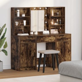 Conjunto de Mesa de Maquilhagem de 3 Peças Carvalho Fumado Madeira de