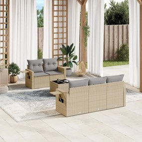 6 pcs conjunto de sofás p/ jardim com almofadões vime PE bege