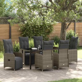 vidaXL Conjunto de Jantar de Jardim 7 Peças com Almofadas Cinzento Vime Polimérico