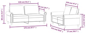 2 pcs conjunto de sofás com almofadões veludo cinzento-claro