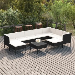 vidaXL 10 pcs conjunto lounge de jardim c/ almofadões vime PE preto