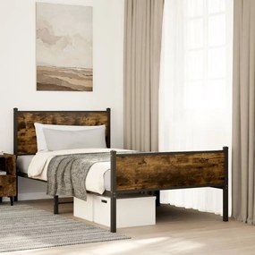 vidaXL Estrutura de cama sem colchão 100x200 cm metal carvalho fumado