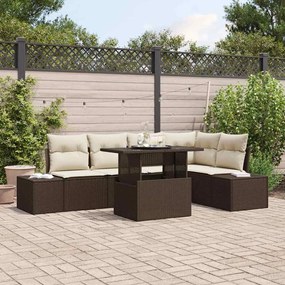 vidaXL Sofá de Jardim de 6 Peças com Almofadas em Rattan Marrom