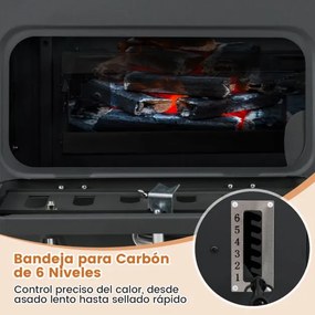 Churrasqueira XXL portátil com tampa e 2 mesas laterais dobráveis, 3 ganchos 2 rodas e abridor de garrafas 132 x 57 x 106 cm preto