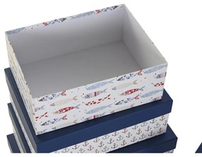 Conjunto de Caixas de Organização Empilháveis DKD Home Decor Marinha Branco Azul Marinho Cartão (43,5 x 33,5 x 15,5 cm)