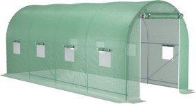 Estufa tipo Túnel 500x200x205 cm Estufa de Jardim com Porta Enrolável e 8 Janelas Cobertura de PE 140 g/m² Verde