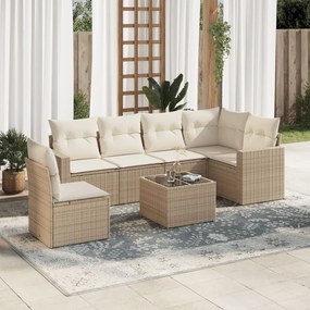 7 pcs conjunto de sofás p/ jardim com almofadões vime PE bege