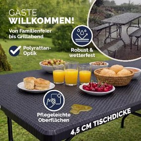 Conjunto de mesa e banco para Campismo Malmö, efeito rattan, preto