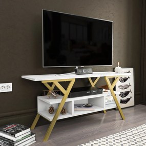 Móvel TV Minerva – Dourado e Branco – 120x35x55 cm