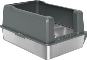 Caixa de areia para gatos em aço inoxidável de 85 L, de grande capacidade, com casa de higiene semi-fechada, 71 x 50,8 x 35,5 cm, cinzenta