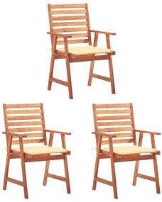 Cadeiras de jantar p/ jardim 3 pcs c/ almofadões acácia maciça