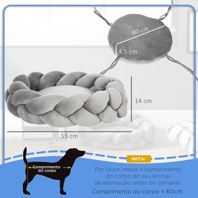 Cama para animais estimação Pequenos Lavável Cama para Animais de Estimação Redonda com Almofada Independente 55x55x14 cm Cinza