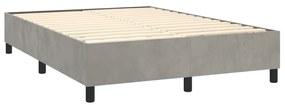 Cama box spring c/ colchão/LED 140x190 cm veludo cinzento