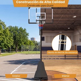 Cesto de Basquetebol Portátil, 107 x 68 x 15 cm, Altura Ajustável, Preto