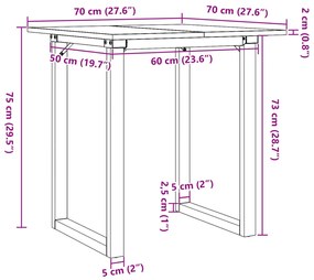 Mesa de jantar estrutura em O 70x70x75 cm pinho e aço