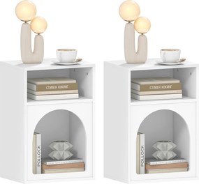 Conjunto de 2 mesas de cabeceira, com compartimentos abertos, design arqueado, 40 x 30 x 60 cm, branco