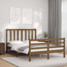 Estrutura de cama dupla pequena 4FT madeira maciça castanho-mel