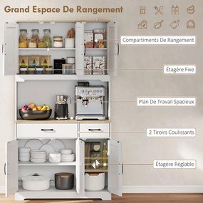 Aparador Alto de Cozinha, 94 x 39,5 x 175,2 cm, 6 Portas e 2 Gavetas, Branco