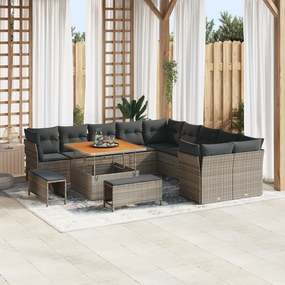 Conjunto de Sofá de Jardim vidaXL de 13 Peças com Almofadas Cinza Ratt