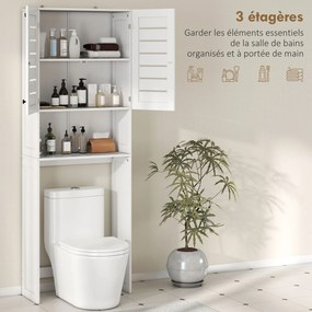 Móvel de casa de banho 67 x 31,5 x 190 cm para lavatório/máquina de lavar roupa com armário de portas duplas, portas com persianas, branco