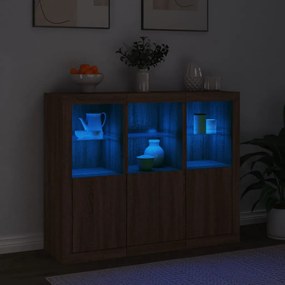 Aparadores c/ LEDs 3 pcs derivados de madeira carvalho castanho