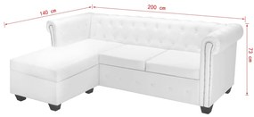 Sofá Chesterfield em forma de L couro artificial branco