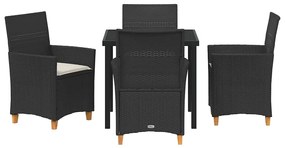 Conjunto de Jantar de Jardim com 5 Peças e Almofadas, Preto, em Rattan