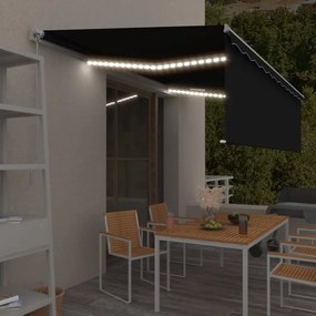 Toldo retrátil manual com estore/LED 5x3 m antracite