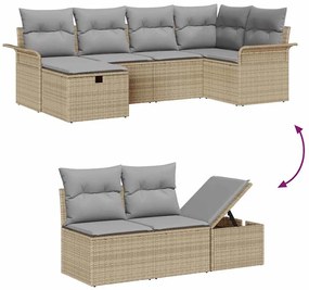 Conjunto de Sofás de Jardim de 6 Peças com Almofadas Bege Rattan Polié