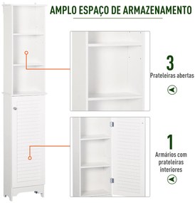 Coluna Casa de Banho com 1 Porta 3 Prateleiras Abertas e Prateleira Interior Ajustável Móvel Auxiliar de Armazenamento para Sala de Estar Dormitório 3