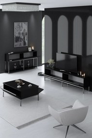 Conjunto de Mobiliário de Sala Lord – Preto e Prateado – TV Stand: 180