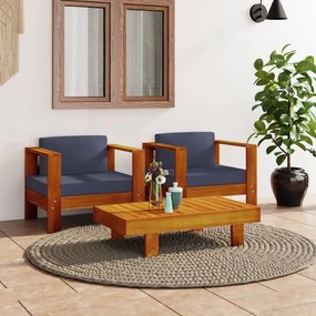 vidaXL 3pcs conj. jantar p/ jardim com almofadões madeira cinza-escuro