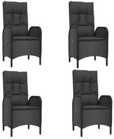 5 pcs conjunto de jantar p/ jardim c/ almofadões vime PE preto